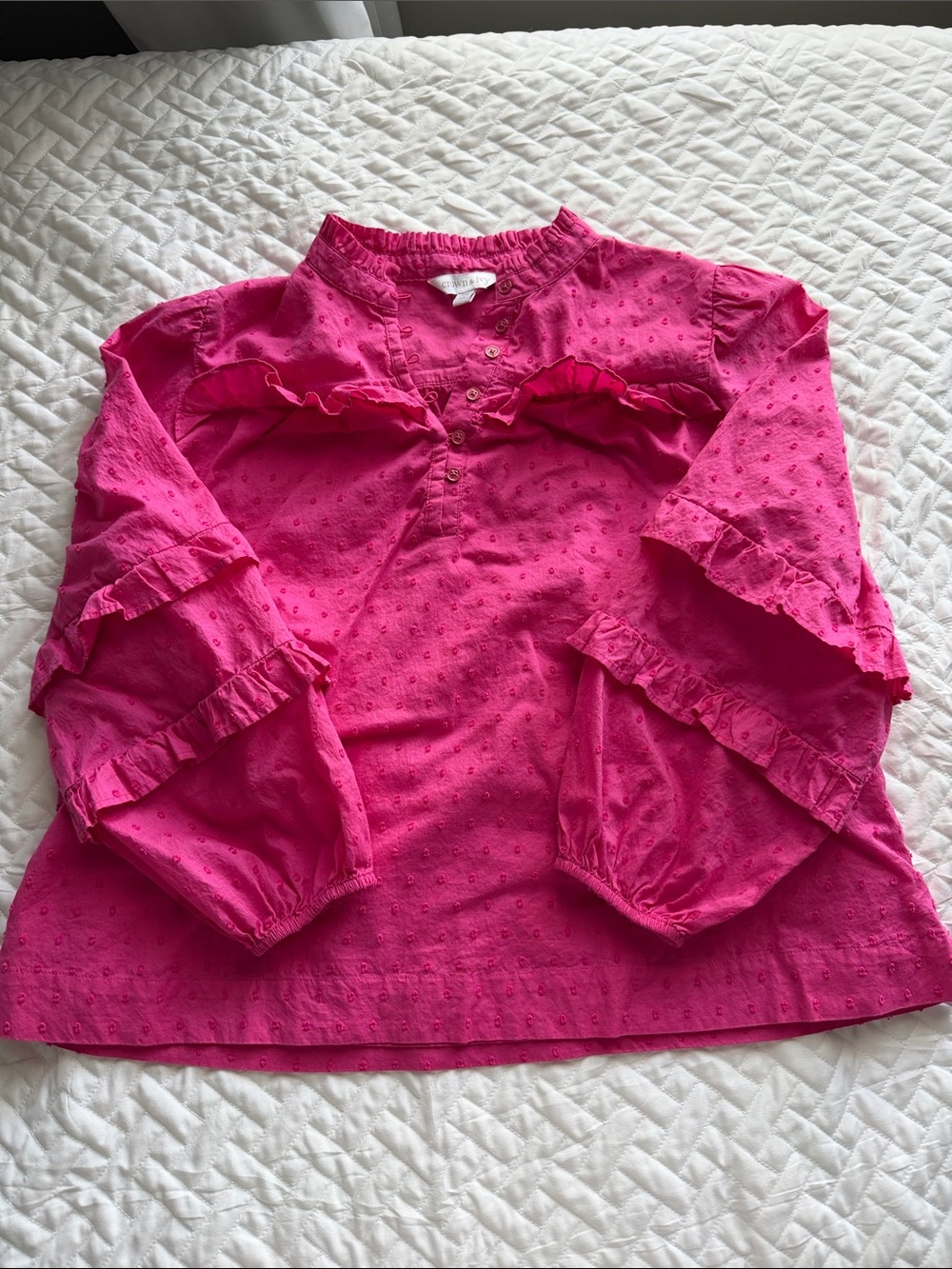 Crown & Ivy Long Sleeve Ruffle Yoke Blouse